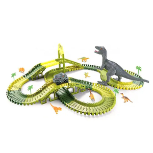 Dinosaur Electric Toy Truck Car Kids Assembling Toys Rail Race Car Puzzle Track Game Toy for Kids Boys 3-6 Years Old to Assemble