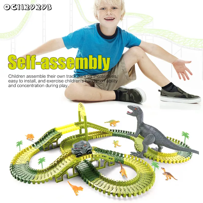 Dinosaur Electric Toy Truck Car Kids Assembling Toys Rail Race Car Puzzle Track Game Toy for Kids Boys 3-6 Years Old to Assemble