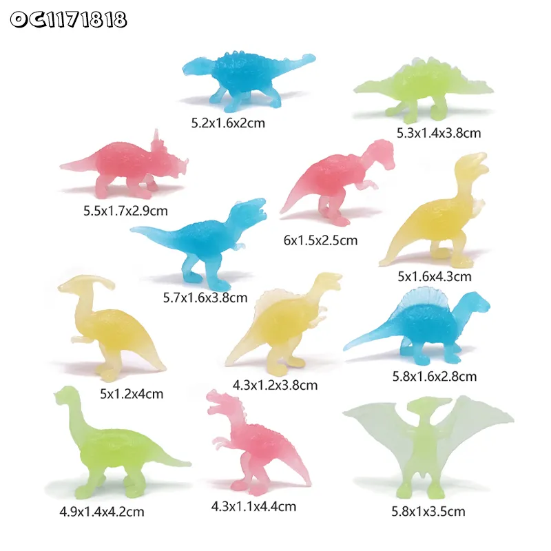12 Pieces Chinese PVC Wild Animal Luminous Children Cheap Mini Dinosaur Figurines Models Toys Wholesale From China