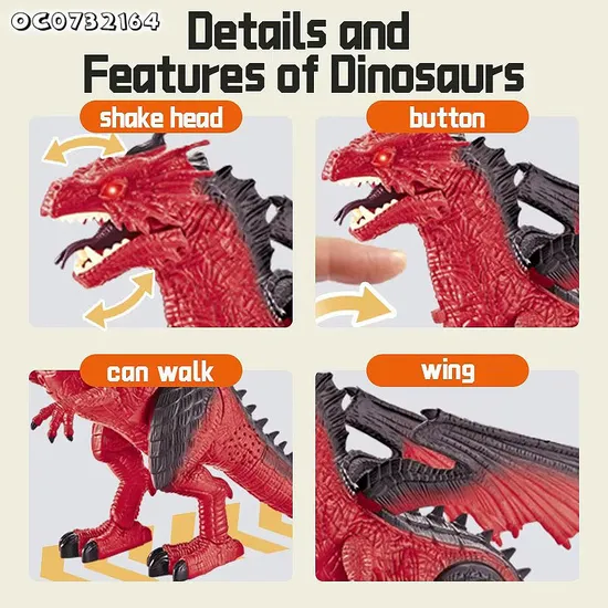 Interactive Realistic Walking Simulation Roaring Children Battery Operate Electric Dinosaur Robot Toy with Light up