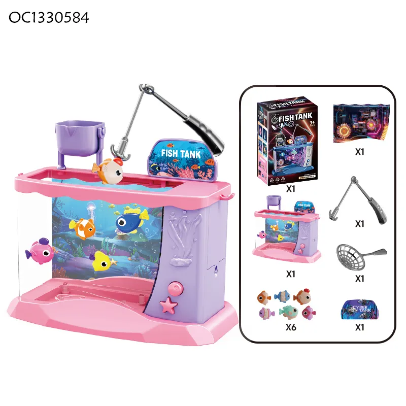 2026 New Arrival Funny Kids Interactive Indoor Games Battery Operated Swimming Fish Table Game Machine Toy with Lighted up Tank
