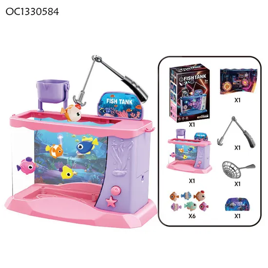 2026 New Arrival Funny Kids Interactive Indoor Games Battery Operated Swimming Fish Table Game Machine Toy with Lighted up Tank