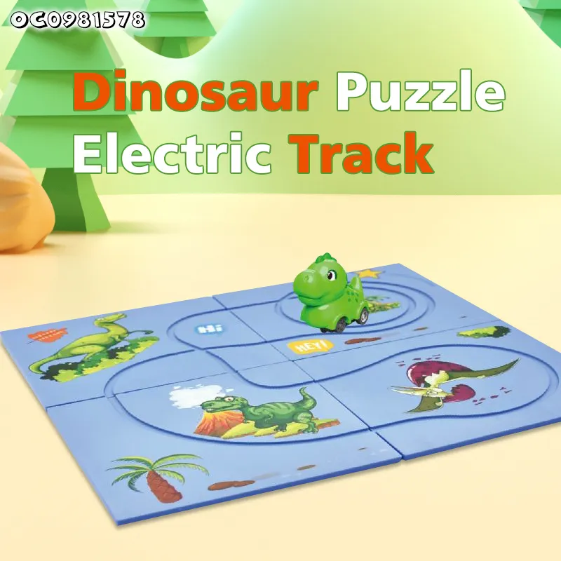 Interactive Floor Game Electric Dinosaur Car Assembly Jigsaw Puzzle Adventure Track Car Vehicle Toy