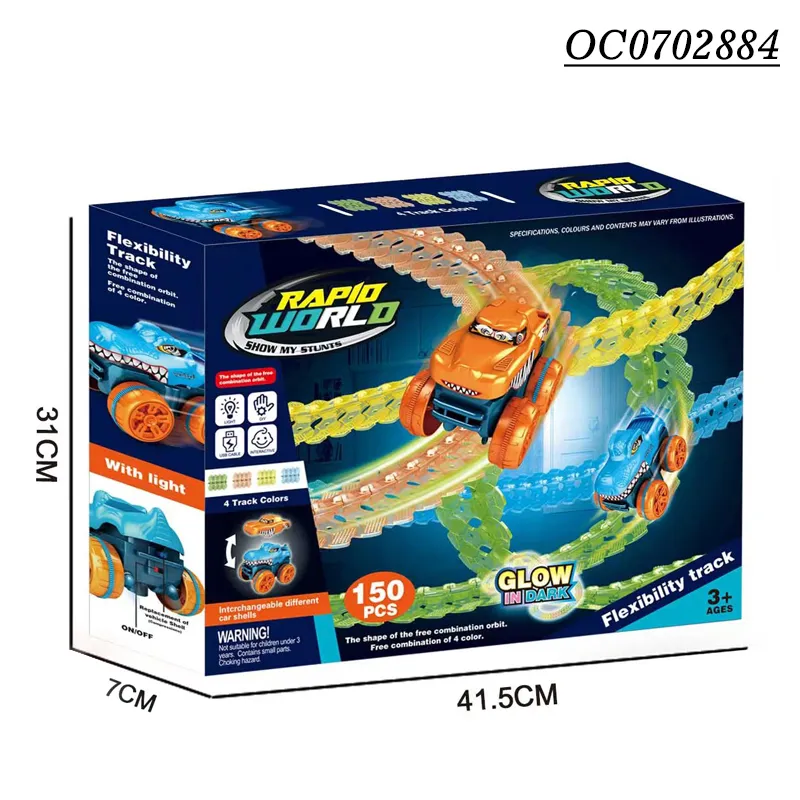 Electric Dinosaur Racing Rail Car Slot Toy Track Assembly Toy in The Dark