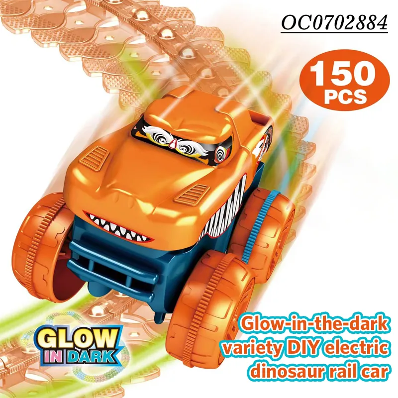 Electric Dinosaur Racing Rail Car Slot Toy Track Assembly Toy in The Dark