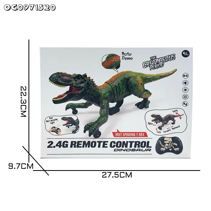 Mist Spray RC Animal Toy Simulation Models Jurassic Tyrannosaurus Rex Dinosaur Light up for Theme Park with 2.4G Remote Control