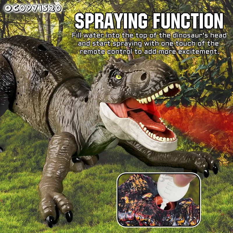 Mist Spray RC Animal Toy Simulation Models Jurassic Tyrannosaurus Rex Dinosaur Light up for Theme Park with 2.4G Remote Control