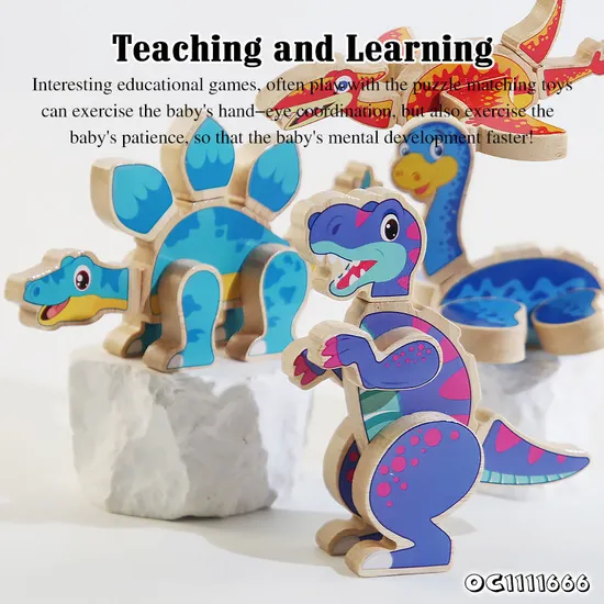 Wholesale Montessori 4PCS Cognitive Educational DIY 3D Dinosaur Wooden Block Toy for Kids