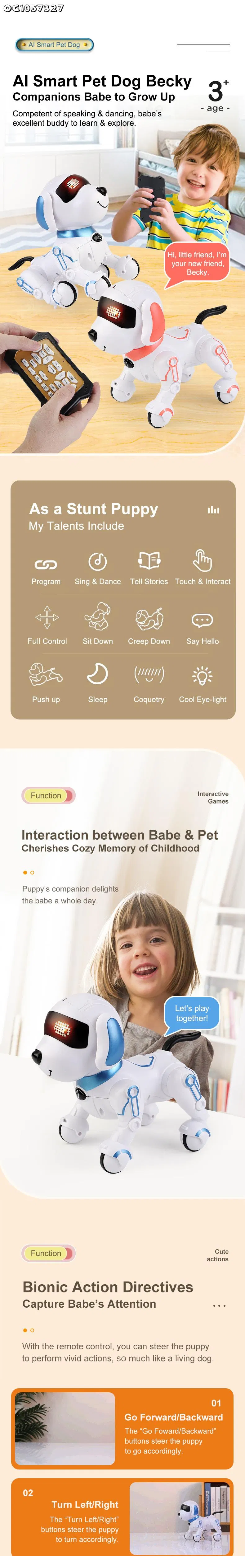 Wholesale Smart Plastic Educational Interactive Remote Control Robot Intelligent Model Ai Pet Toy Dog for Kids