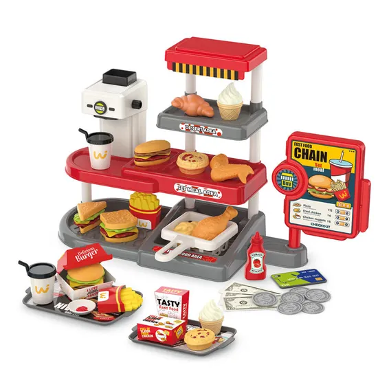 Selling Fast Food Pretend Play Toys 2024 Include Supermarket Stores Cash Set Toy for Kids