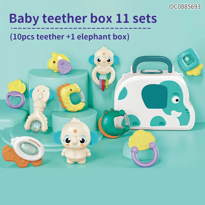 Noise Maker Sensory Toys Soft Ring Rattles for Babies Soft Toy 0 to 12 Months Toy with Elephant Storage Box