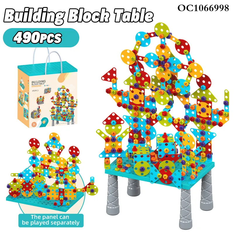 Wholesale Educational Montessori Popular DIY 490PCS Plastic Kids Plastic Building Blocks Set Table DIY Toy