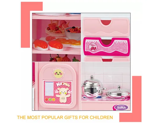 Wholesale Girls Gift Pretend Children's Plastic Mini Pink Kitchen Cabinet Tool Play Toy with Music for Girls