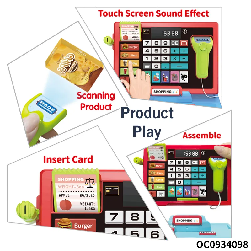 Plastic Shopping Basket Supermarket Game Toy Miniature Cashier Machine Cash Register Toy for Kids