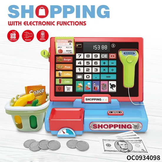 Plastic Shopping Basket Supermarket Game Toy Miniature Cashier Machine Cash Register Toy for Kids