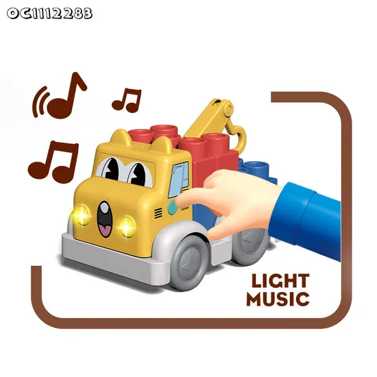 Wholesale Montessori Educational Learning Electronics Truck Plastic Building Blocks Car Toys with Light and Music