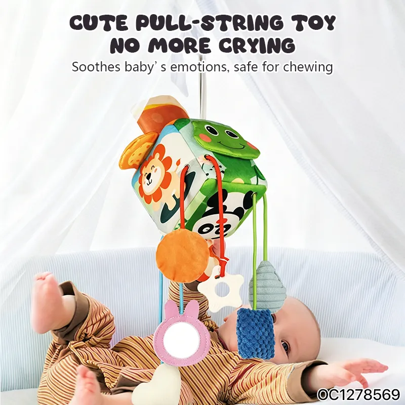 Soothing Vocal Music Montessori Felt Ball Baby Tissue Box Toy Soft Activity Cubes Crib Hanging Mobile Rattles Toys for Bed