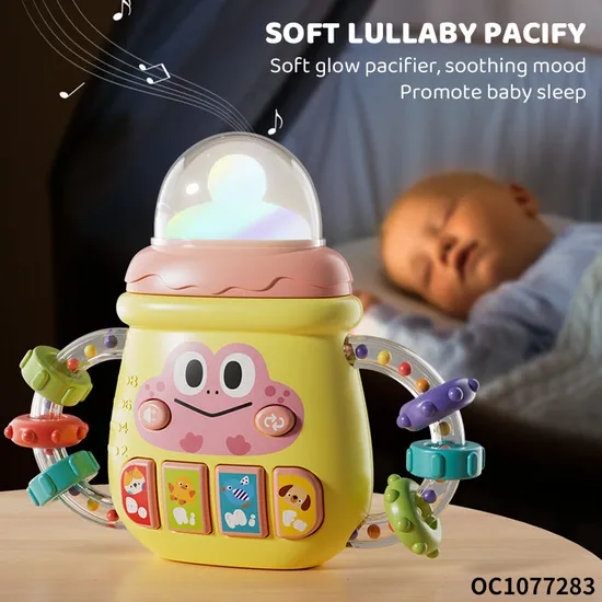 Wholesale 2in1 Baby Sensory Toys Rattle Plastic Electric Baby Teether Silicone Chewing Toy for Baby Toys with Music