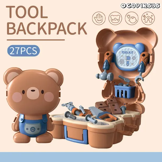 Cartoon Bear Design Backpack Plastic Nuts and Screws Kids Pretend Role Play Hand Tools Toy for Boys Wholesale