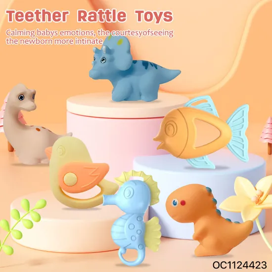 Wholesale Montessori Hand Puppet Dinosaur Soft New Born Baby Products Montessori Sensory Chew Silicone Baby Teether Toys for Baby