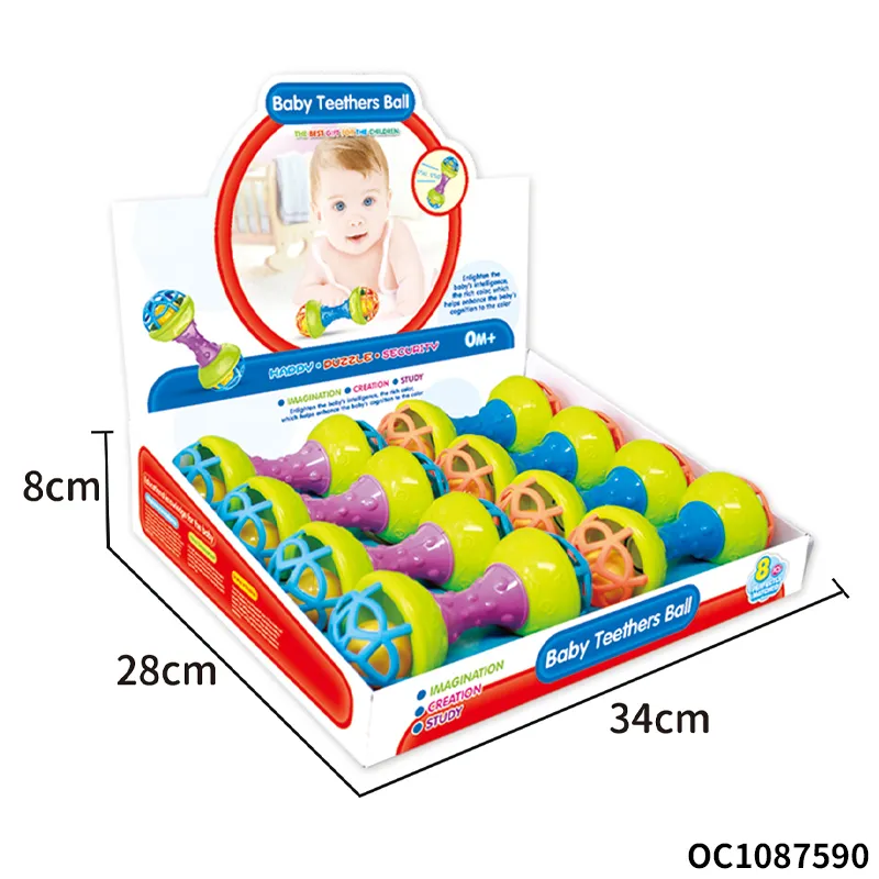 Wholesale Sensory Toy Infant Toddler Chewable Handheld Toys Silicone Rattle Plastic Baby Teether Toy