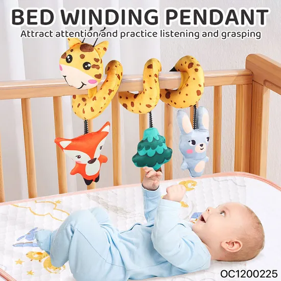 Soft Giraffe Spiral Crib Hanging Toy with Rattle Baby Development Toys Custom Plush Animals Cognition Toys for 6 Month Baby