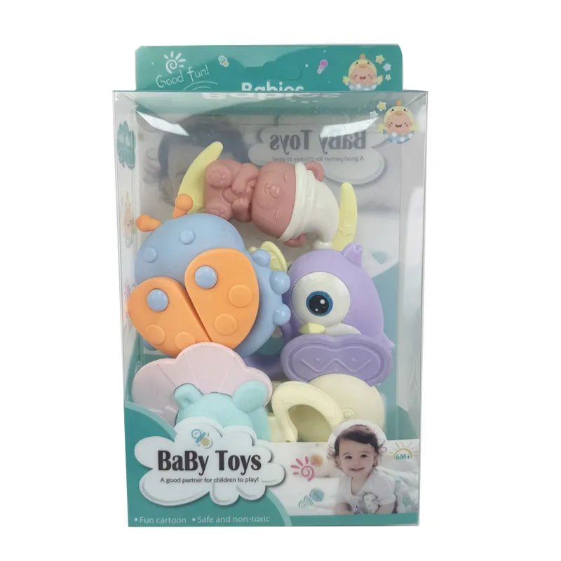 5PCS Educational Animal Soft Silicone Chewing Toys Sound Rattles New Born Babies Cartoon Hand Bell Toys for Sale
