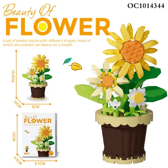 Wholesale Montessori Creative 214PCS Sunflower Educational Plastic Flowers Building Block Toy for Kids