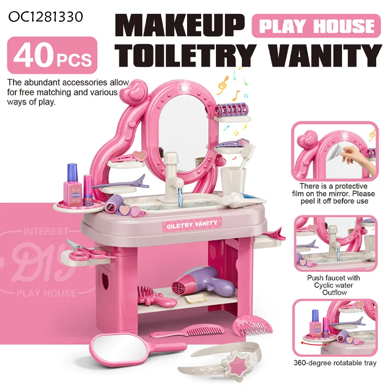 Wholesale Fashion Girls Beauty Products Make up Mirror Dressing Table Pretend Toy with Light and Music