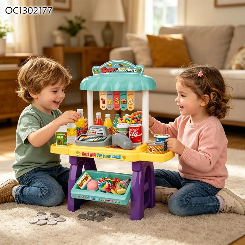 Trending New Arrivals DIY Shopping Games Supermarket Pretend Play Scanner Convenience Store Kitchen Set Miniature Toy for Kids