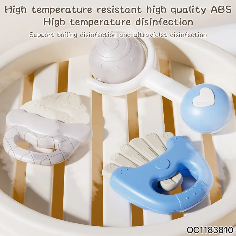 Wholesale Montessori Newborn Gift Set Soft Teether Silicone Plastic Hand Rattle Bell Baby Teether Toy