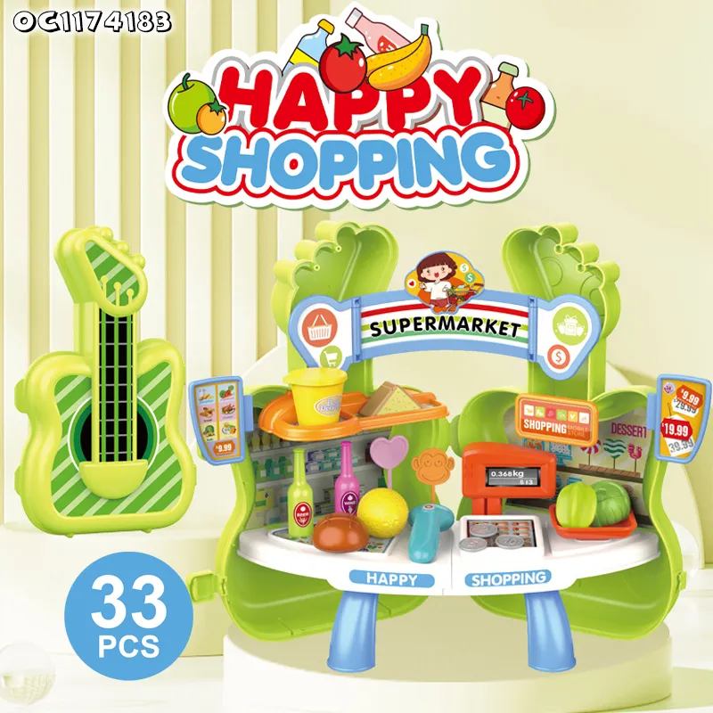 Groceries Market Stand Toys Supermarket Shopping Scanner Pretend to Play with Fruits Vegetable Cheap Cash Register Play Set Toys