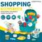 Mini Shopping Trolleys Carts Green Color Home Supermarket Toys Shop for Kids Girls Supermarket Goods Toy with Fruit Vegetable Food