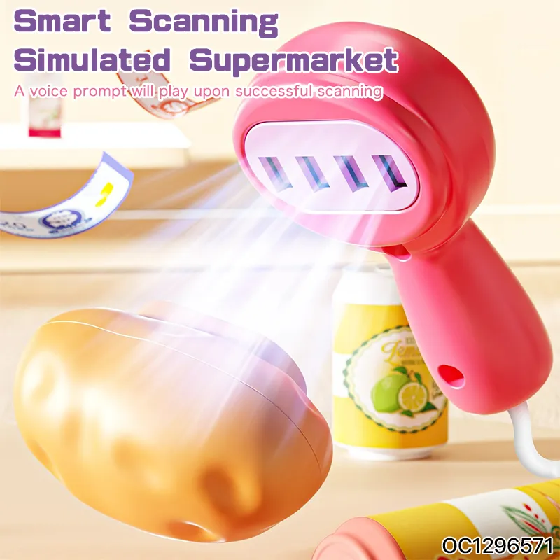 Pretend Battery Operated Supermarket Checkout Counter Mini Food Toy Miniature Plastic Cash Register Fruit Store Toy with Scanner