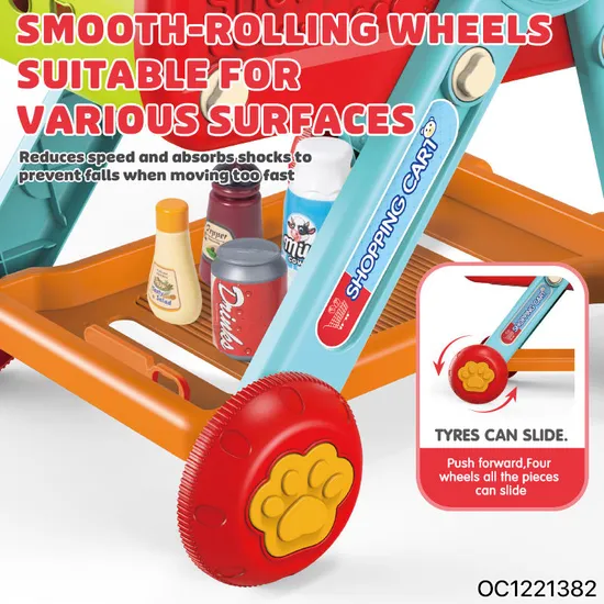 Pretend Simulation Cashier Counter Children Play Shopping Cart Fruit Vegetables Supermarket Toy for Kids Baby Indoor Game