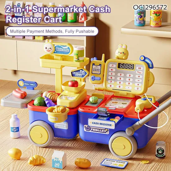 Hot Sale Early Educational Pretend City Play Houses House Supermarket Cash Register Toys with Calculator Food Vegetable
