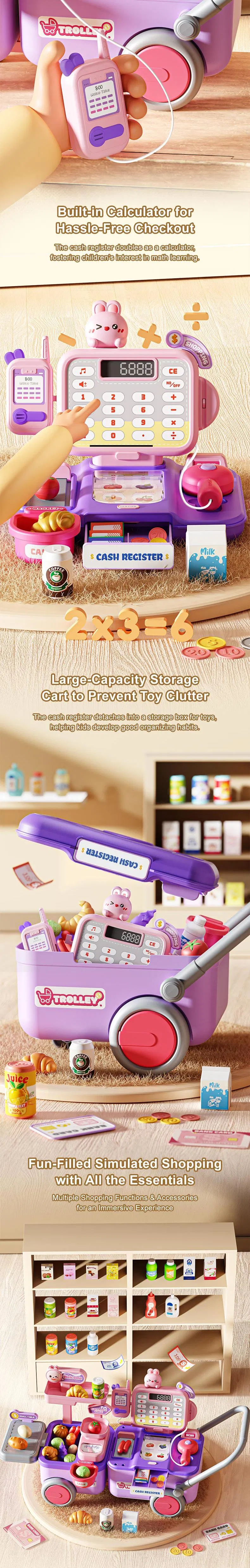 Hot Sale Early Educational Pretend City Play Houses House Supermarket Cash Register Toys with Calculator Food Vegetable