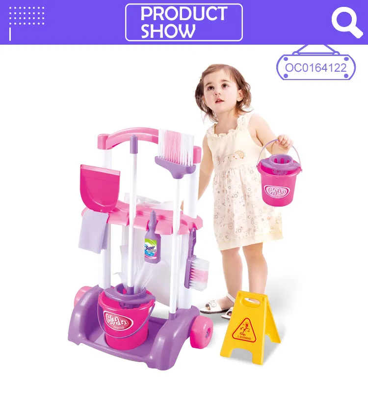 Big Pretend Play Home Kids Cleaning Tools Set Toy with Cart