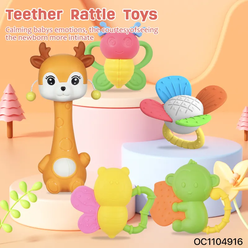 Wholesale Silicone Soft Baby Montessori Giraffe Rattle Sensory Toys Baby Teether