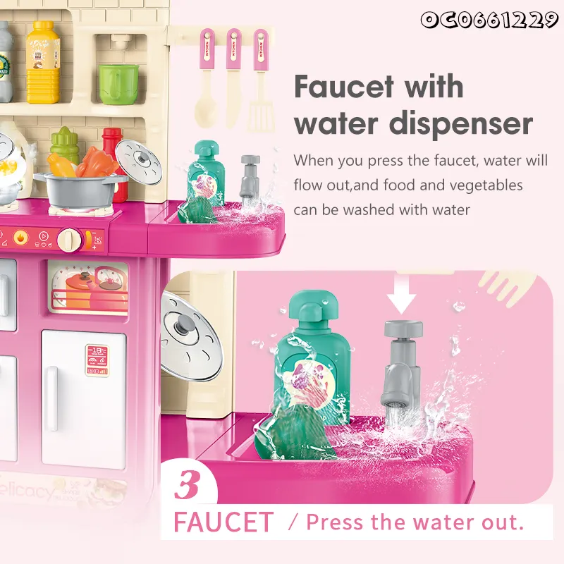 Wholesale Spray and Sink Pretend Play Plastic Children House Kitchen Cooking Toy Set with Lights Sounds