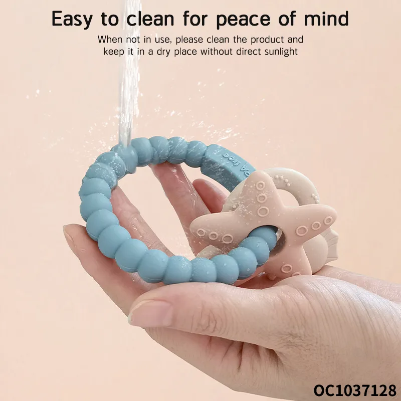 Wholesale Montessori Lovely Rubber Sensory Teether Silicone Baby Teethers Rings Rattle Toys
