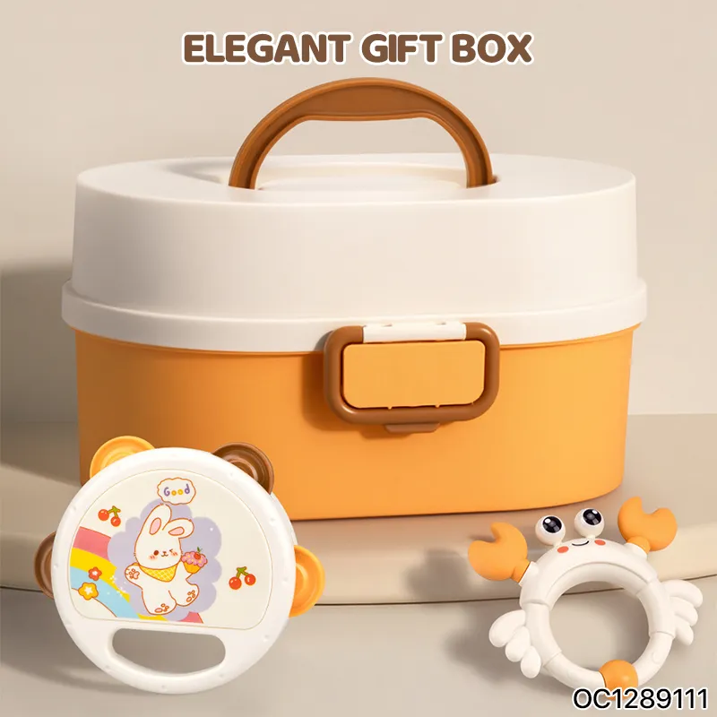 Musical Instruments Hand Shaking Bell Plastic Baby Rattle Drum Toys Wholesale Best Selling Newborn Toys with Storage Box