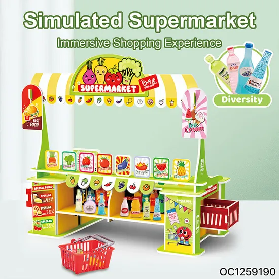 3D Cardboard Building Puzzle Boy and Girls Child Mini Supermarket Shelf Toy Checkout Counter Kitchen Set Toys for Kids