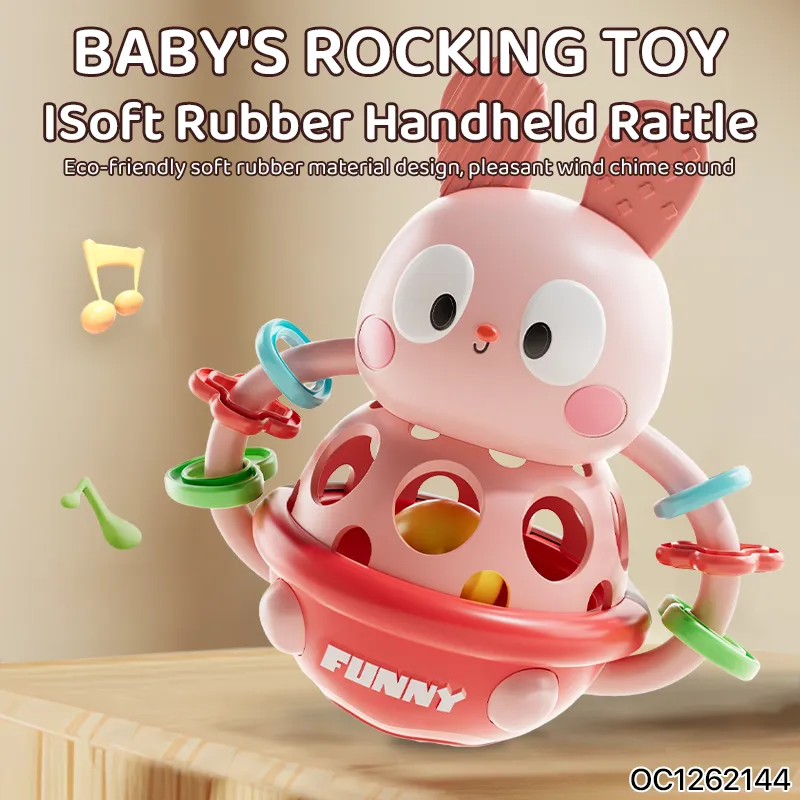 Wholesale Cartoon Animal Shape Teether Rattles Rabbit Baby Tumbler Soft Sensory Roly Poly Silicone Plastic Baby Toys