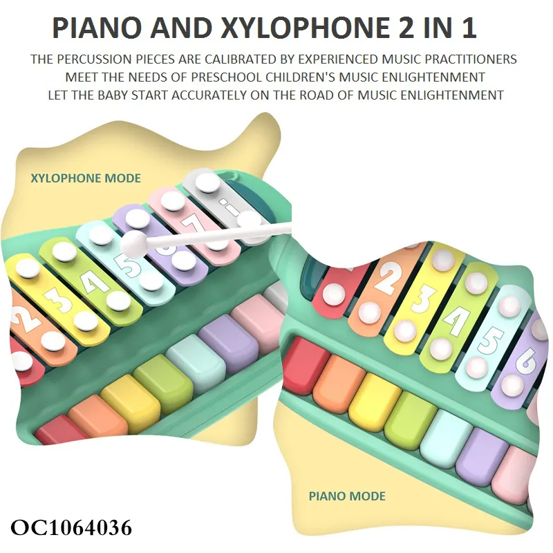 Wholesale Educational Intellectual 2 in 1 Baby Montesori Sensory Keyboards Music Electronic Piano Xylophone Musical Instrument Toy