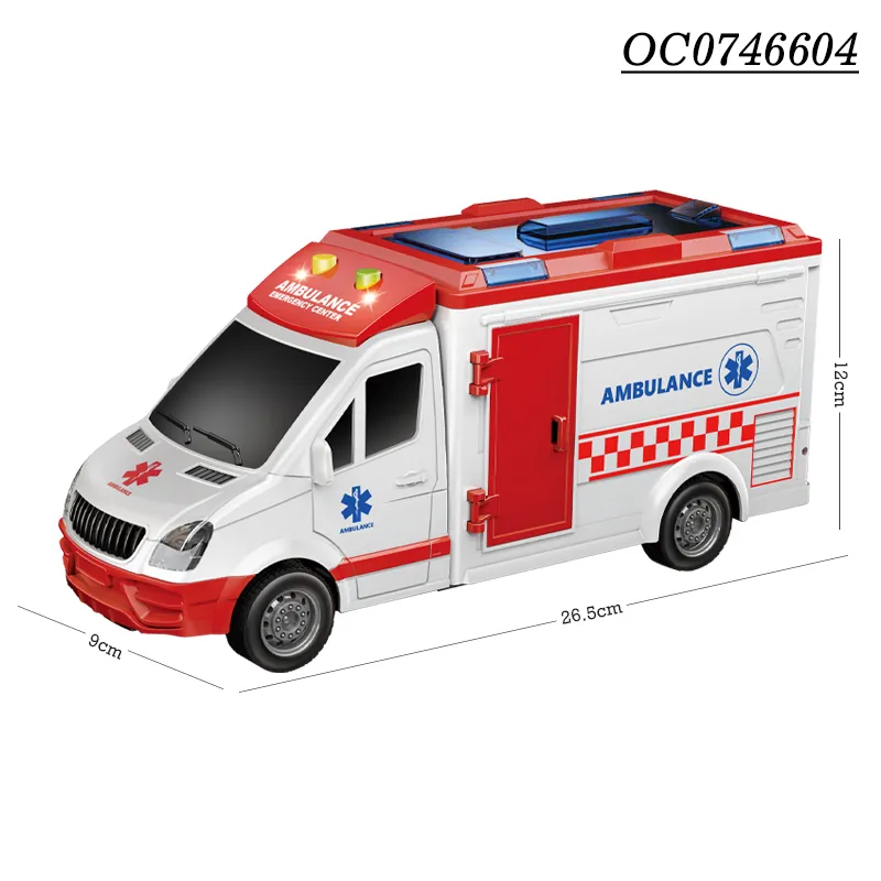 Wholesale Kids Educational Friction Cartoon Small Car Plastic Ambulance Toy with Light Sound