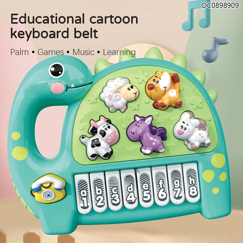 Wholesale Dinosaur Piano Musical Instruments Battery Operated Light-up Keyboard Toy for Kids