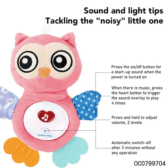 Wholesale Electronic Baby Soothing Owl Toy Custom Stuffed Animals Plush Toys with Light Music