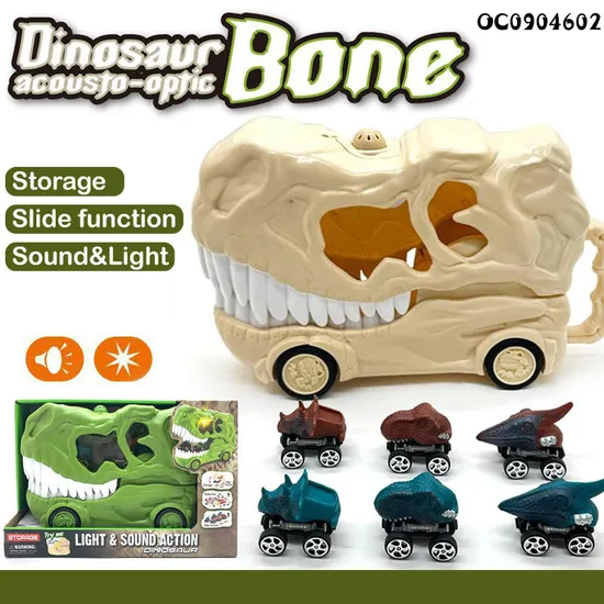 Wholesale Plastic Miniature Dinosaur Model Freewheel Toys Dinosaur Mini Cars Set for Children Kids with Light and Sound