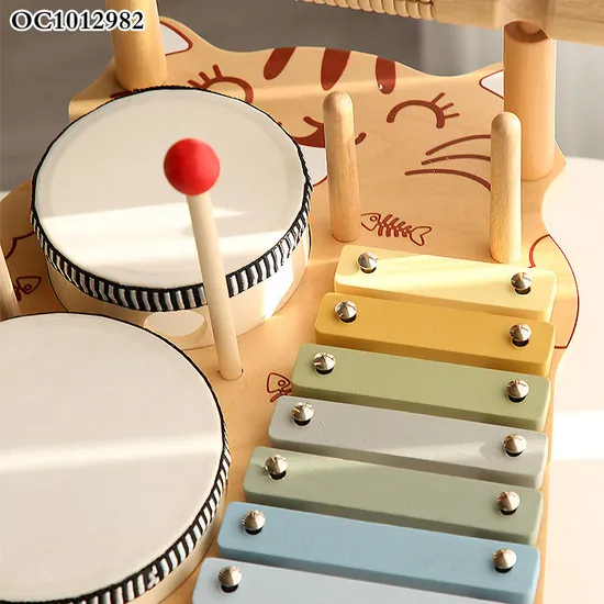 Wholesale Baby Education High Quality Keyboard Kids Wooden Sensory Musical Instrument Drum Toy